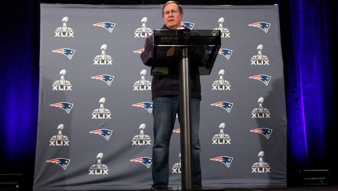 Patriots head coach Bill Belichick speaks to repoters Thursday.
