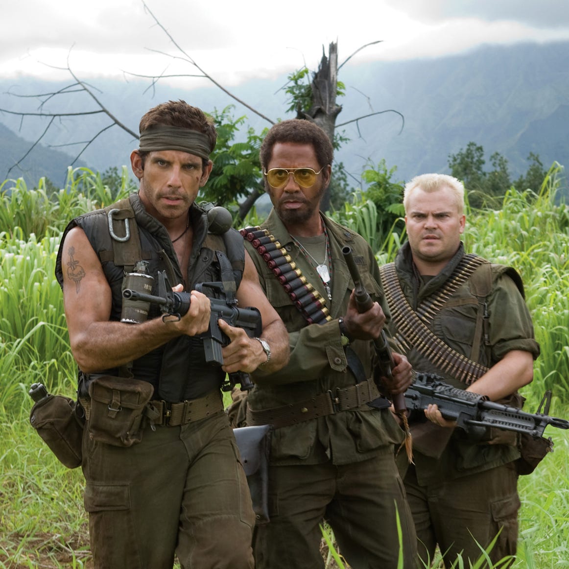 In 2007 Stiller produced, wrote, directed and starred in the summer comedy "Tropic Thunder" with Robert Downey, Jr. (center) and Jack Black (r).