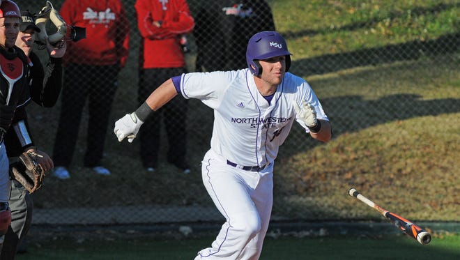 NSU's Chase Daughdrill takes off for first base.