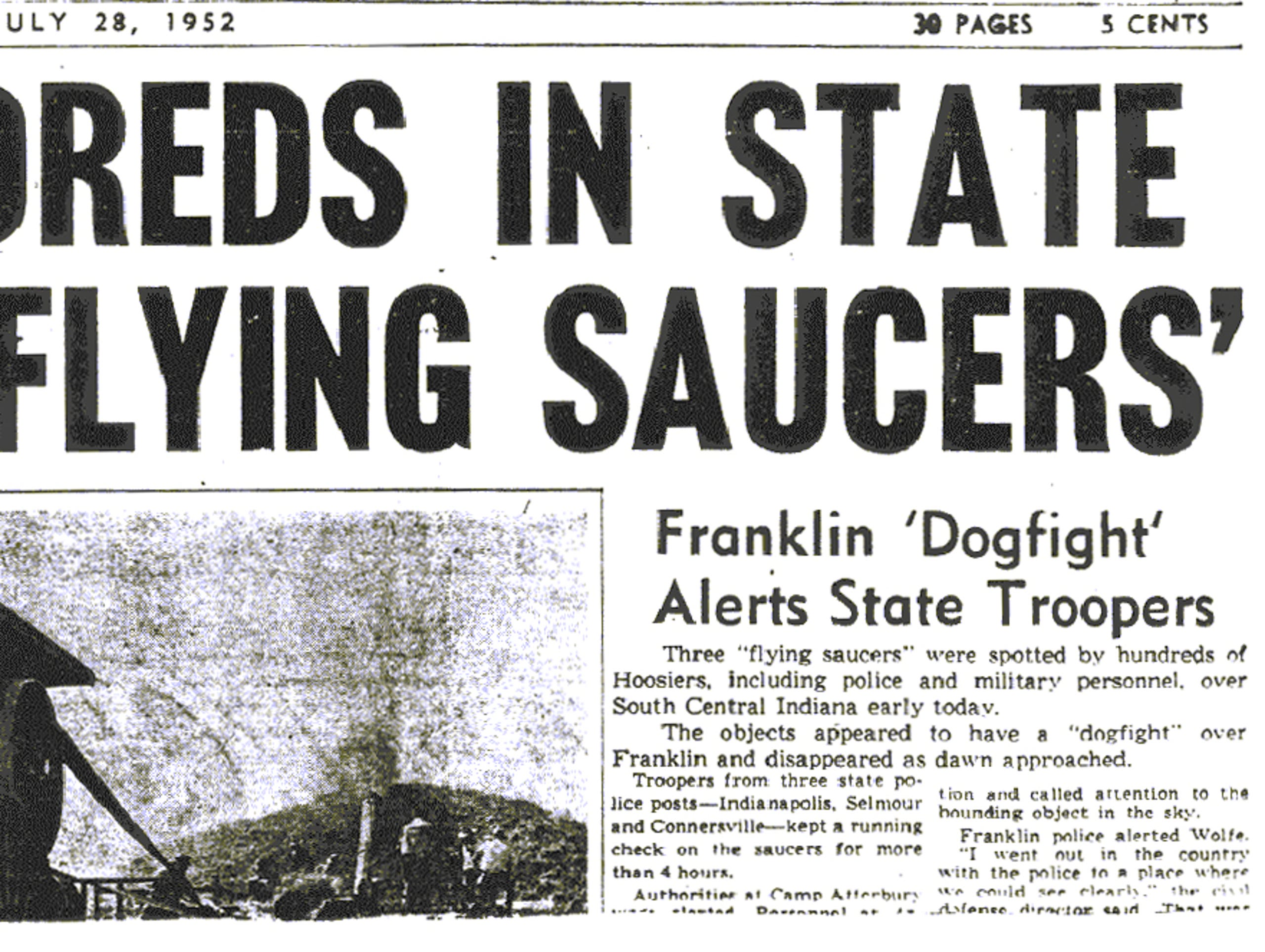 July 28, 1952 Indianapolis News report on "alien activity".