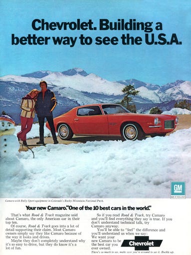 By 1972 the Camaros were de-powered to meet emissions