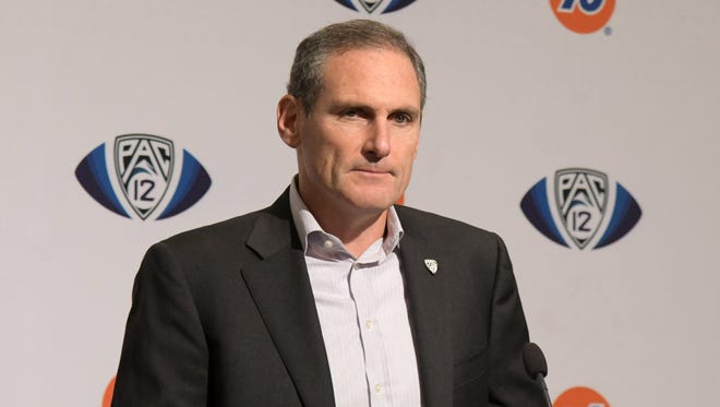 Dec 1, 2017: Pac-12 commissioner Larry Scott addresses the media at press conference at the Pac-12 Conference championship game at Levi's Stadium.