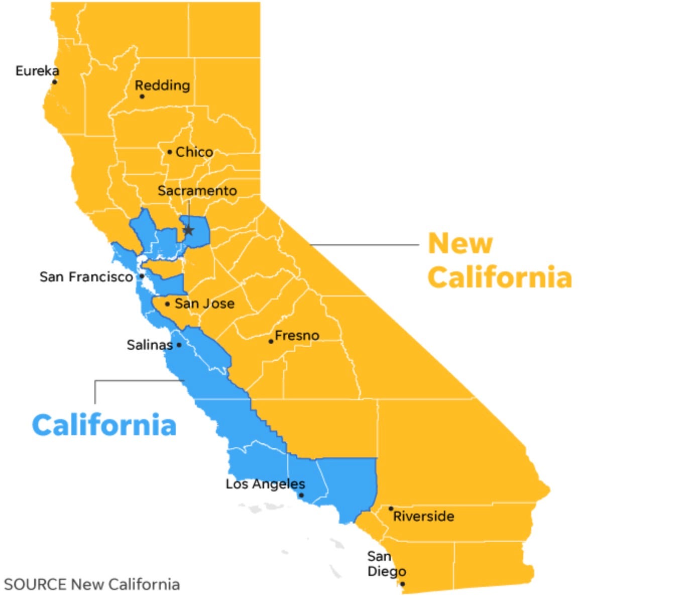 A map of New California, as envisioned by the proposed state's organizers.
