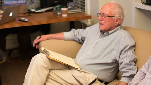 The Bernie Sanders camp tweeted out this picture of the Vermont senator during Thursday night's GOP presidential debate.