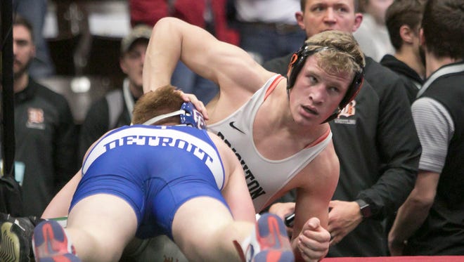Greyson Stevens and his Brighton wrestling teammates hope to earn another shot at Detroit Catholic Central in the state championship match Saturday in Kalamazoo.l
