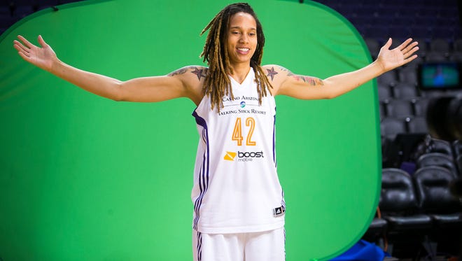 Phoenix Mercury women's basketball player Brittney Griner during media ...
