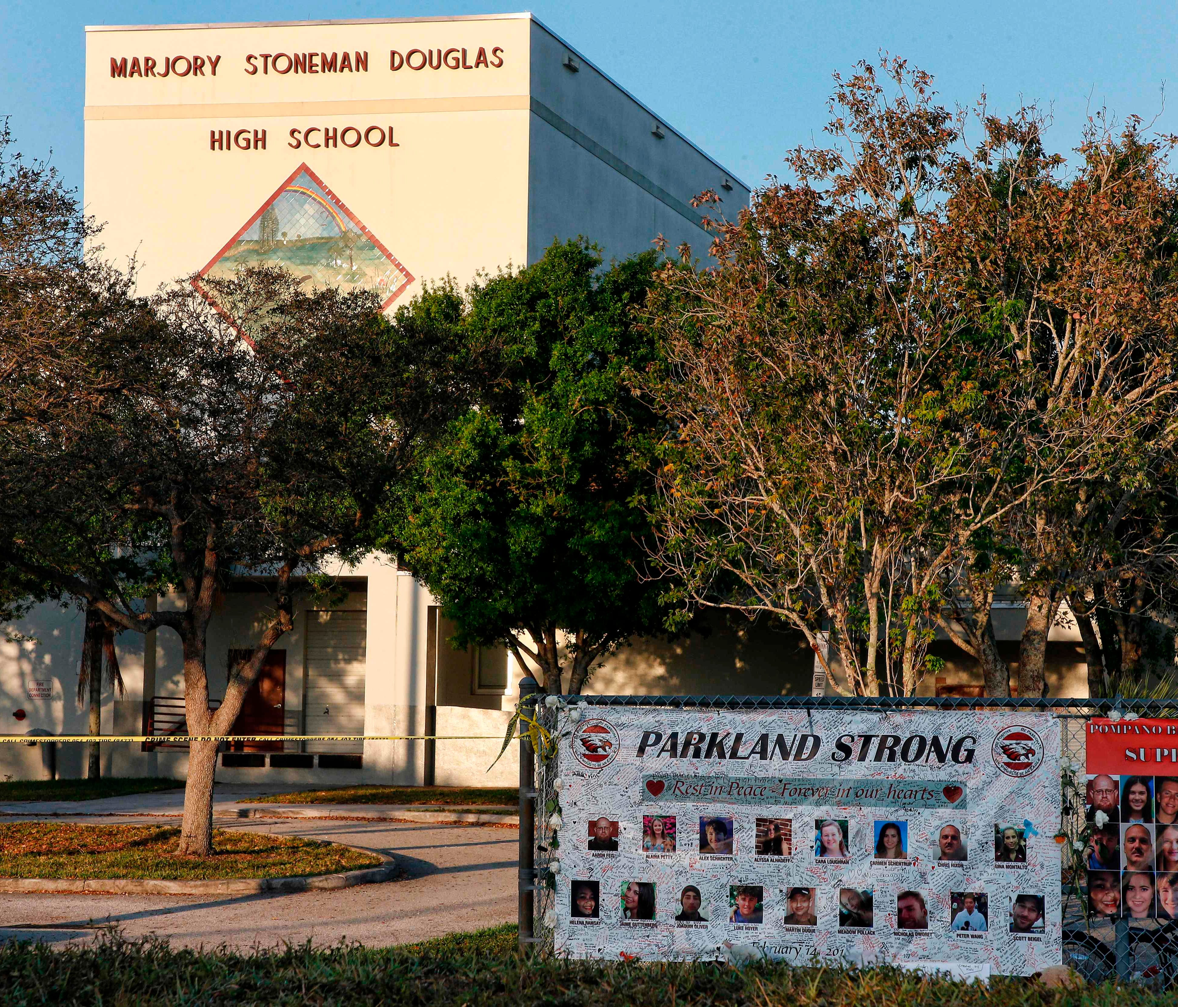 A general view of Marjory Stoneman Douglas High School as staff and teachers prepare for the return of students in Parkland, Fla.