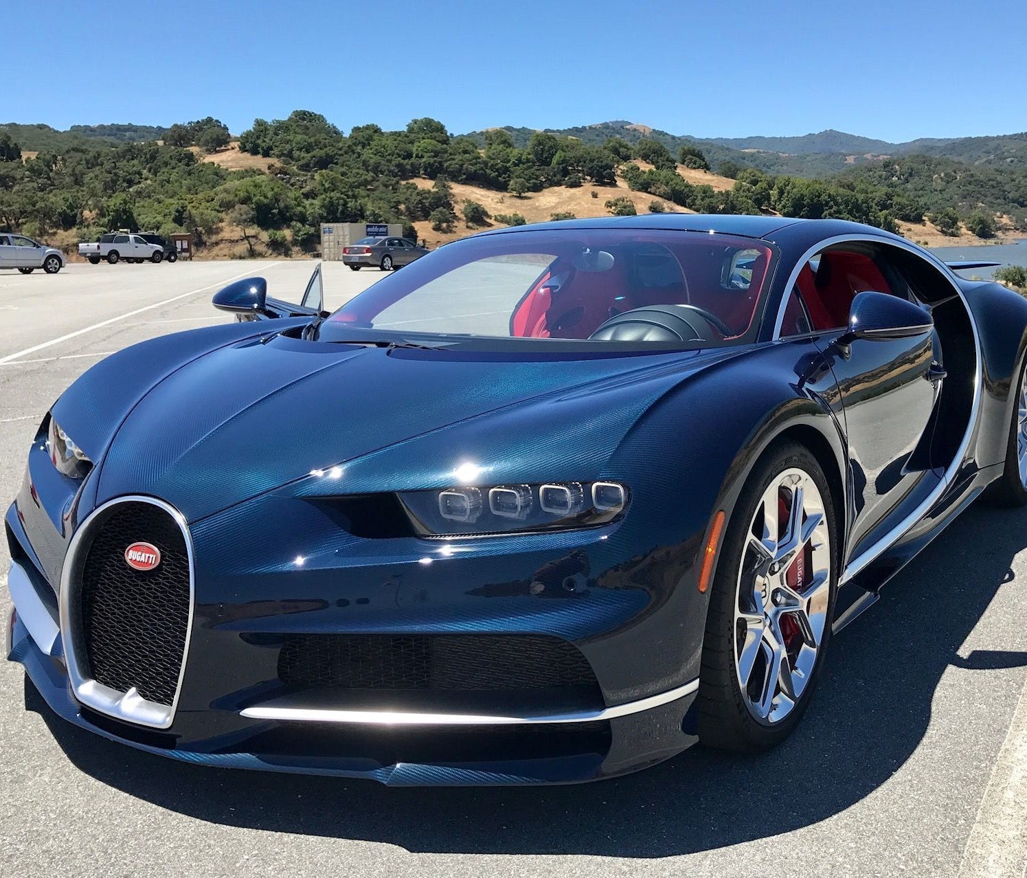 A blue Bugatti Chiron waits to be unleashed on the rural roads near Los Gatos, Calif. The $3 million, 1,500 horsepower supercar will be limited to 500 models.