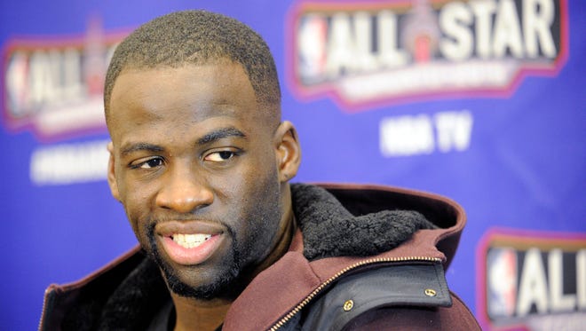 Draymond Green of the Golden State Warriors  is interviewed during media day for the 2016 NBA All Star Game at Sheraton Centre.