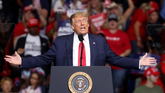 President Donald Trump speaks at  a campaign rally at the BOK Center in Tulsa, Oklahoma, on Saturday, June 20, 2020.