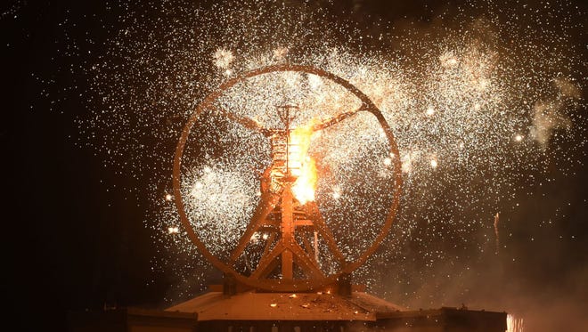 An image from Saturday night's burn at Burning Man on the Black Rock Desert of Nevada on Sept. 3.