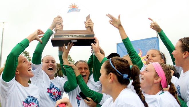 FGCU celebrates its third A-Sun tournament title in four years.