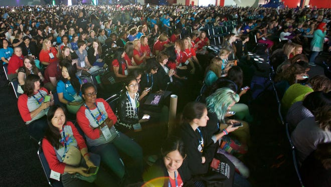Attendees at the Grace Hopper Celebration of Women in Computing conference in Houston, Oct. 14, 2015.