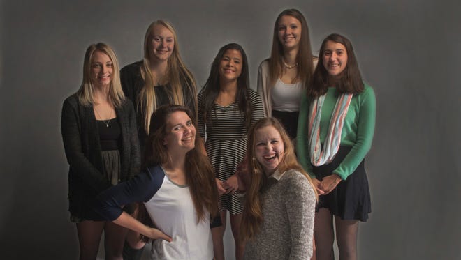 The All-Shore Girls Volleyball Team of (front row) Grace Kenningham and Sara Benjamin; (back row) Nikki Casertano, Megan McGrory, Gaby Merced, Danielle Ferreri and Jess Stansfield.