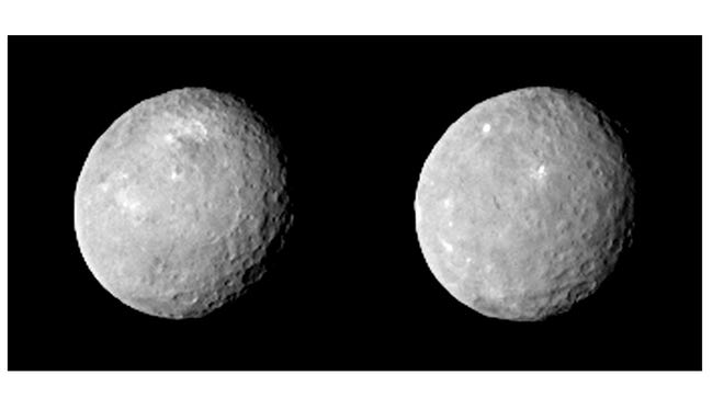 These two views of Ceres were acquired by NASA's Dawn spacecraft on Feb ...