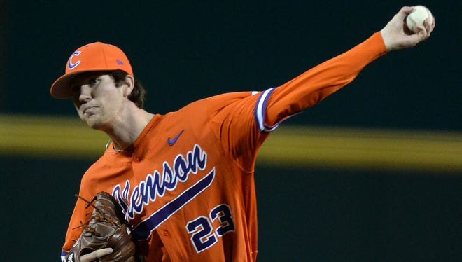 Clemson pitcher Charlie Barnes (23) pitches against South Carolina during the 1st inning on Friday, March 4, 2016 at Carolina's Founders Park in Columbia, S.C.