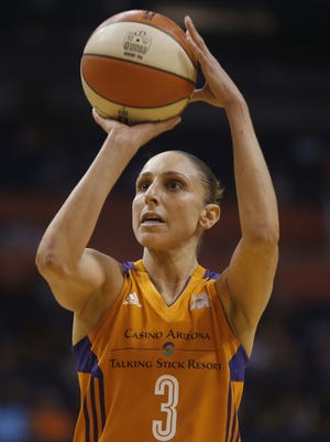 Mercury's Diana Taurasi (3) shoots a free throw against the Sky at Talking Stick Resort Arena on June 12, 2016 in Phoenix, Ariz.