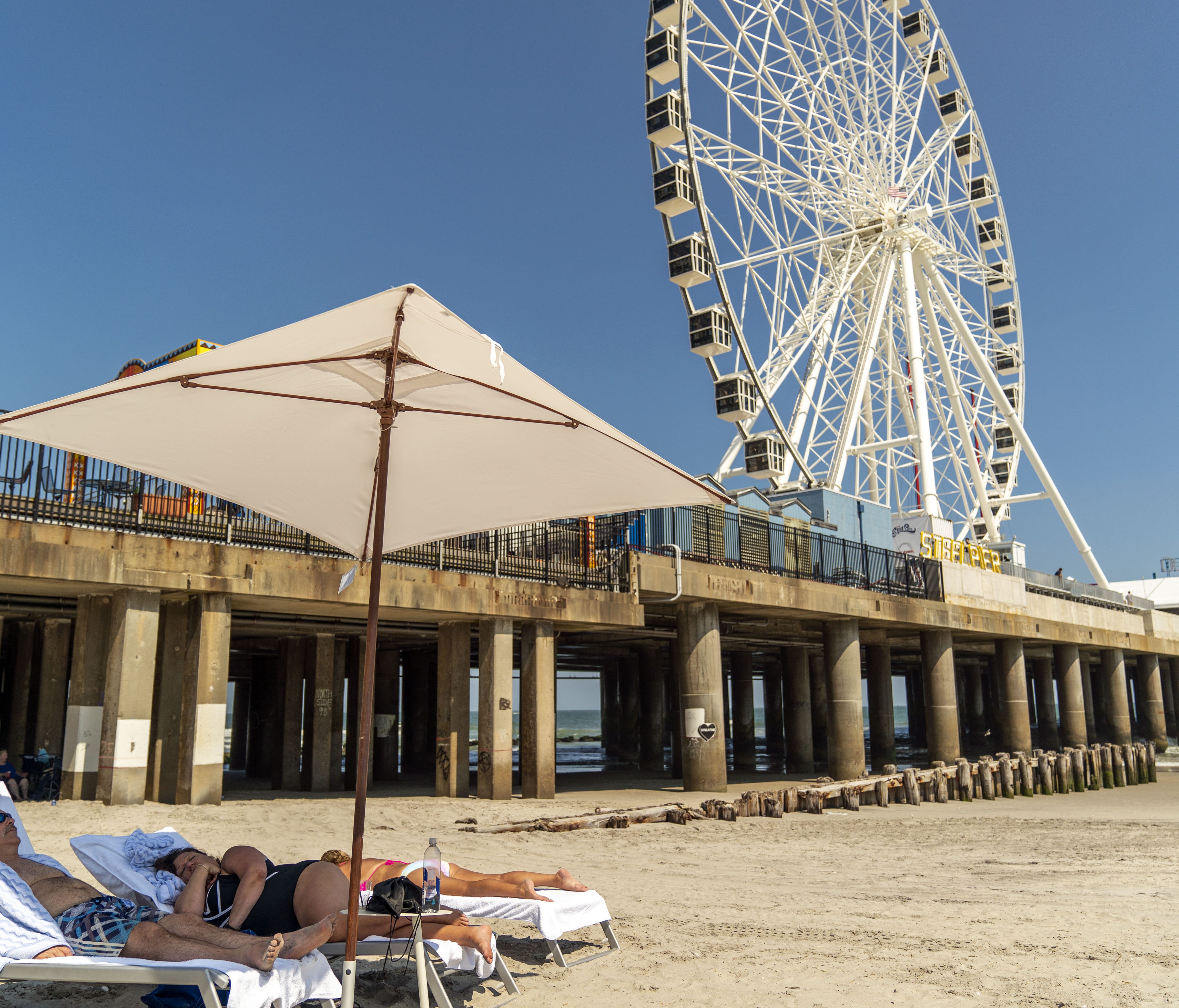 Visitors lounge on the beach on Atlantic City, New Jersey.