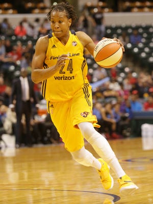 Tamika Catchings drives to the hoop as the Indiana Fever play the Atlanta Dream at Bankers Life Fieldhouse, Friday May 20th, 2016. The Fever beat the Dream 94 to 85.