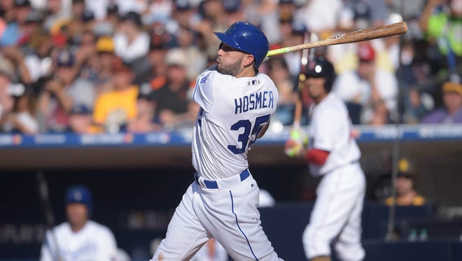 Jul 12, 2016: American League infielder Eric Hosmer (35) of the Kansas City Royals hits  a solo home run in the second inning in the 2016 MLB All Star Game at Petco Park.