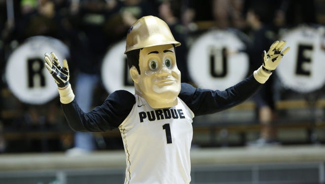 Purdue Pete entertains during a timeout of the Boilermakers game with Miami (Ohio) Wednesday, November 15, 2017,