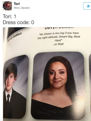 Tori DiPaolo joked about her school's dress code in her senior yearbook quote.