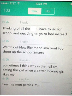 This threat was posted on the anonymous social media app Yik Yak Tuesday night leading to a search of all students arriving at New Richmond High School Wednesday.
