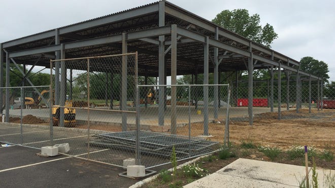 A commercial building under construction at the intersection of Routes 9 and 524 in Freehold Township.