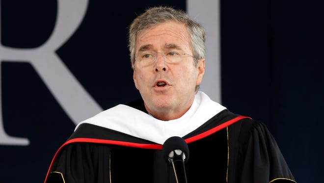 Former Florida governor Jeb Bush delivers the commencement address at Liberty University in Lynchburg, Va., May 9.