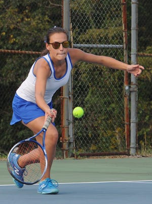 Xena Stearos plays second doubles against Wilmington opponents Monday at Ohio University-Chillicothe.