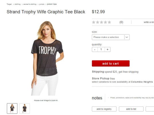 Target's 'Trophy' shirt draws sexism claims