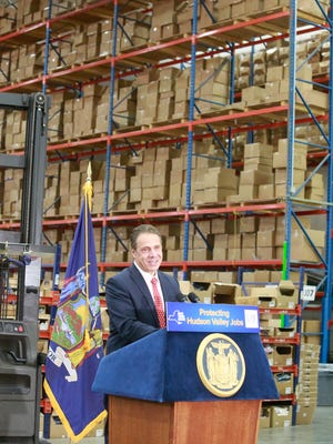 New York State Governor Andrew Cuomo held a press conference at the GAP Distribution Center in Fishkill to announce that the center was operational and that no jobs were lost as a result of an arson fire that heavily damaged the center on Nov. 16, 2016.   