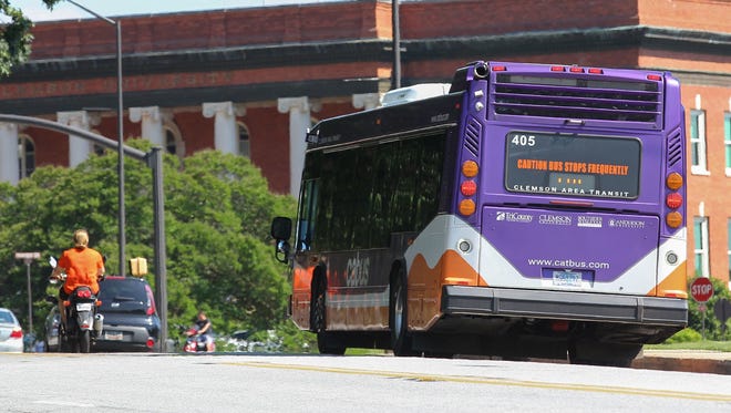 A CATbus stops near Sikes Hall at Clemson University.
