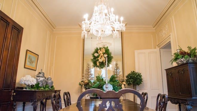 Most of the wooden furniture in the dining room was left with the Samuel Allen house when it was purchased by its new owners.