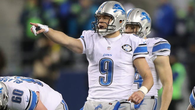 Lions quarterback Matthew Stafford calls a play during the third quarter of the Lions' 26-6 loss in the playoffs Saturday in Seattle.