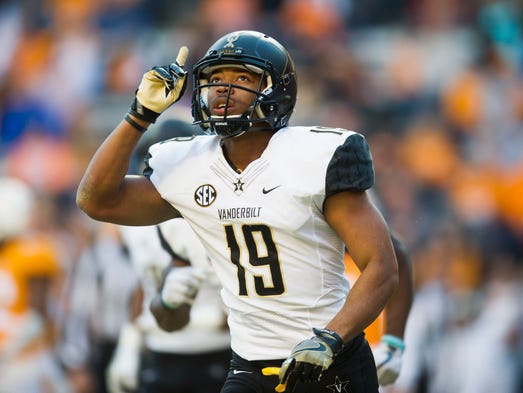Vanderbilt wide receiver C.J. Duncan (19) celebrates