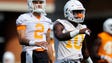 Tyler Byrd (10) warms up during Tennessee Volunteers