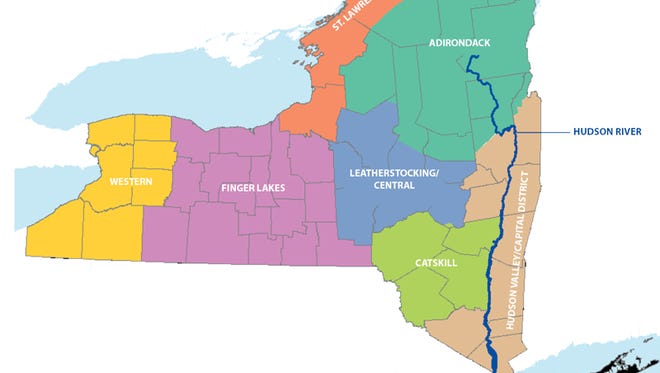 A map of New York's regions as laid out by the New York State Department of Health