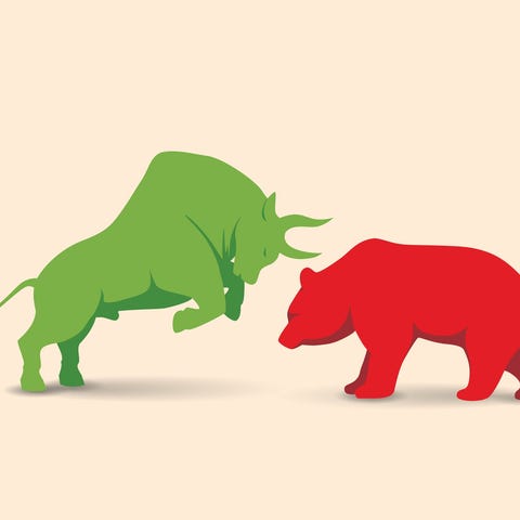 A bull and a bear facing each other