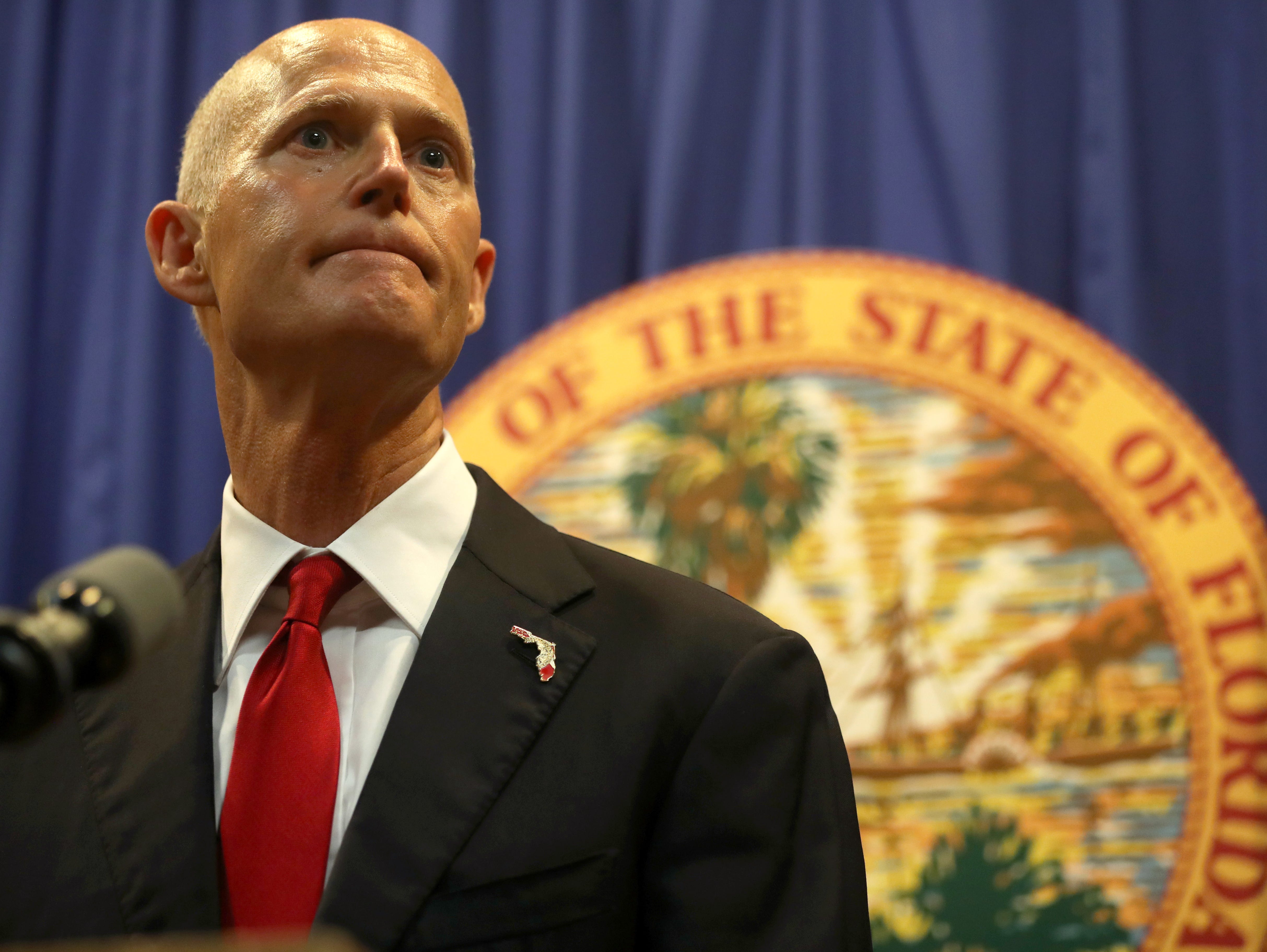 Gov. Rick Scott speaks from the Florida Capitol in Tallahassee after unveiling a $500 million plan to address safety in schools following the mass shooting at Marjory Stoneman Douglas High School that killed 17 people in Parkland on Feb. 14, 2018.