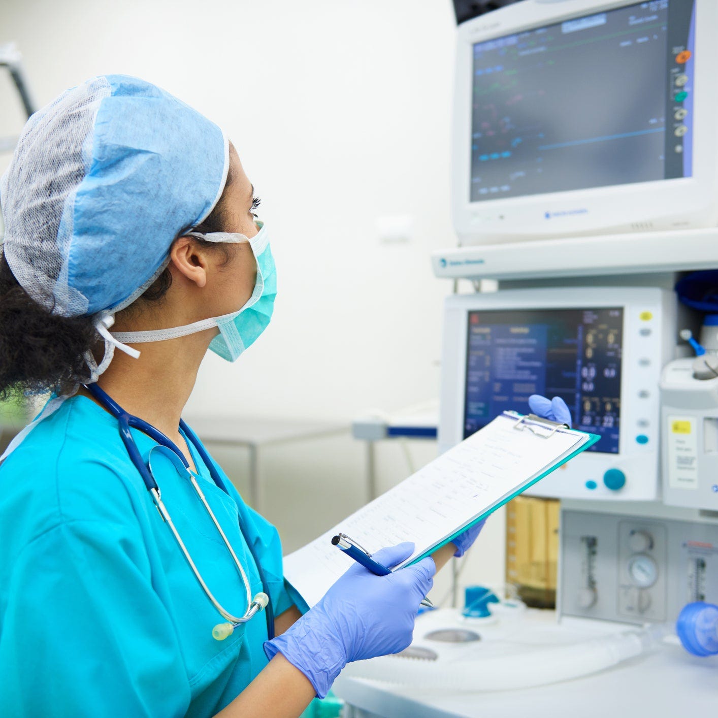 Person looking at healthcare monitor system.
