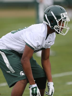 Michigan State Spartan corner back Josh Butler goes through drills during practice on Saturday, August 8, 2015 at the Duffy Daugherty football building in East Lansing.