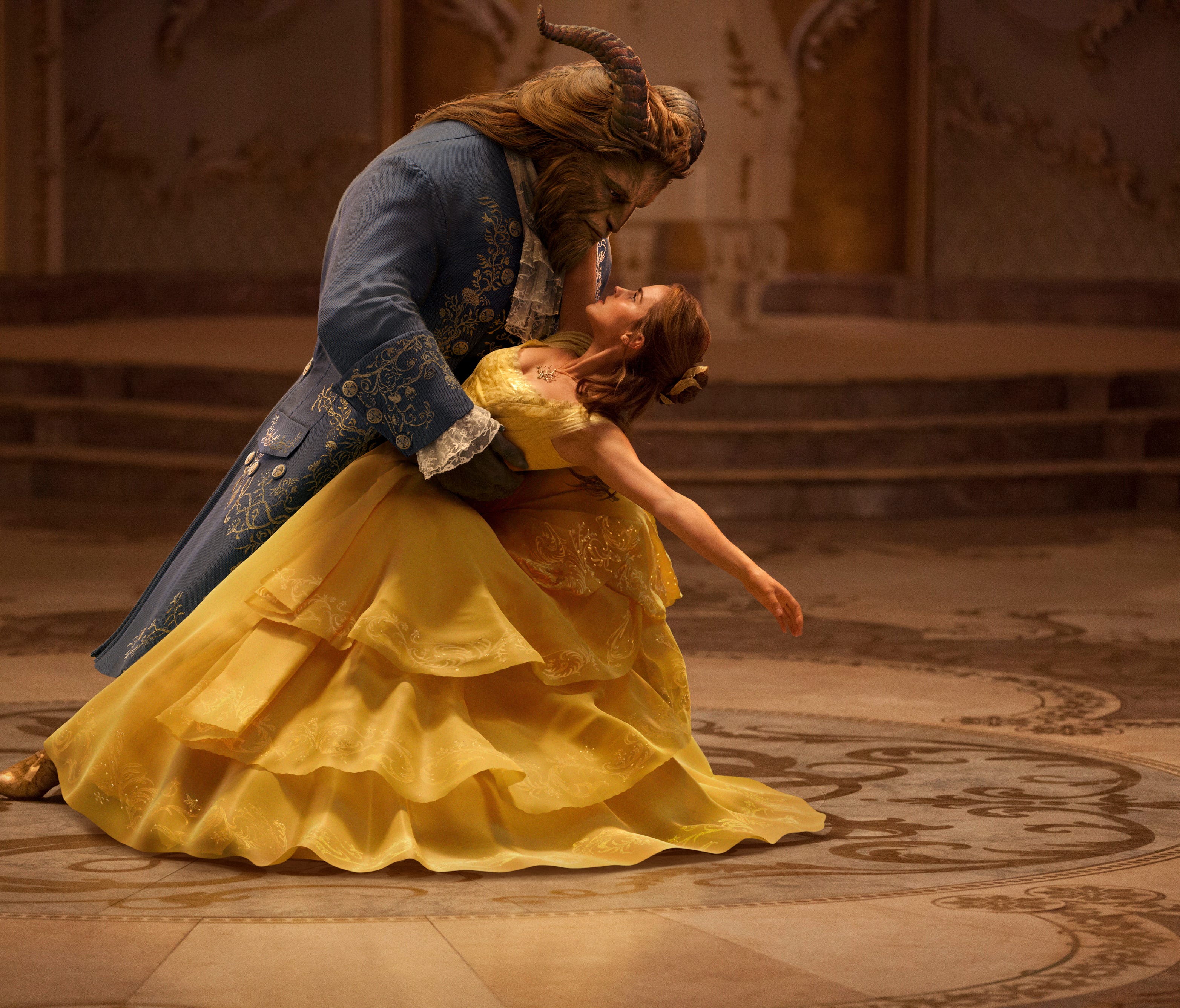 The Beast (Dan Stevens) and Belle (Emma Watson) share a dance in 'Beauty and the Beast.'
