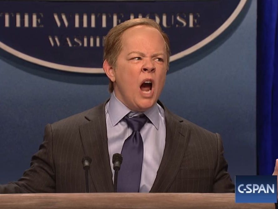 Melissa McCarthy impersonates White House press secretary Sean Spicer on 'Saturday Night Live.'