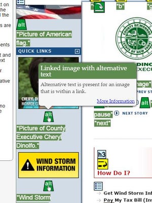 Screen grab of alternative text links for images on Monroe County home page.