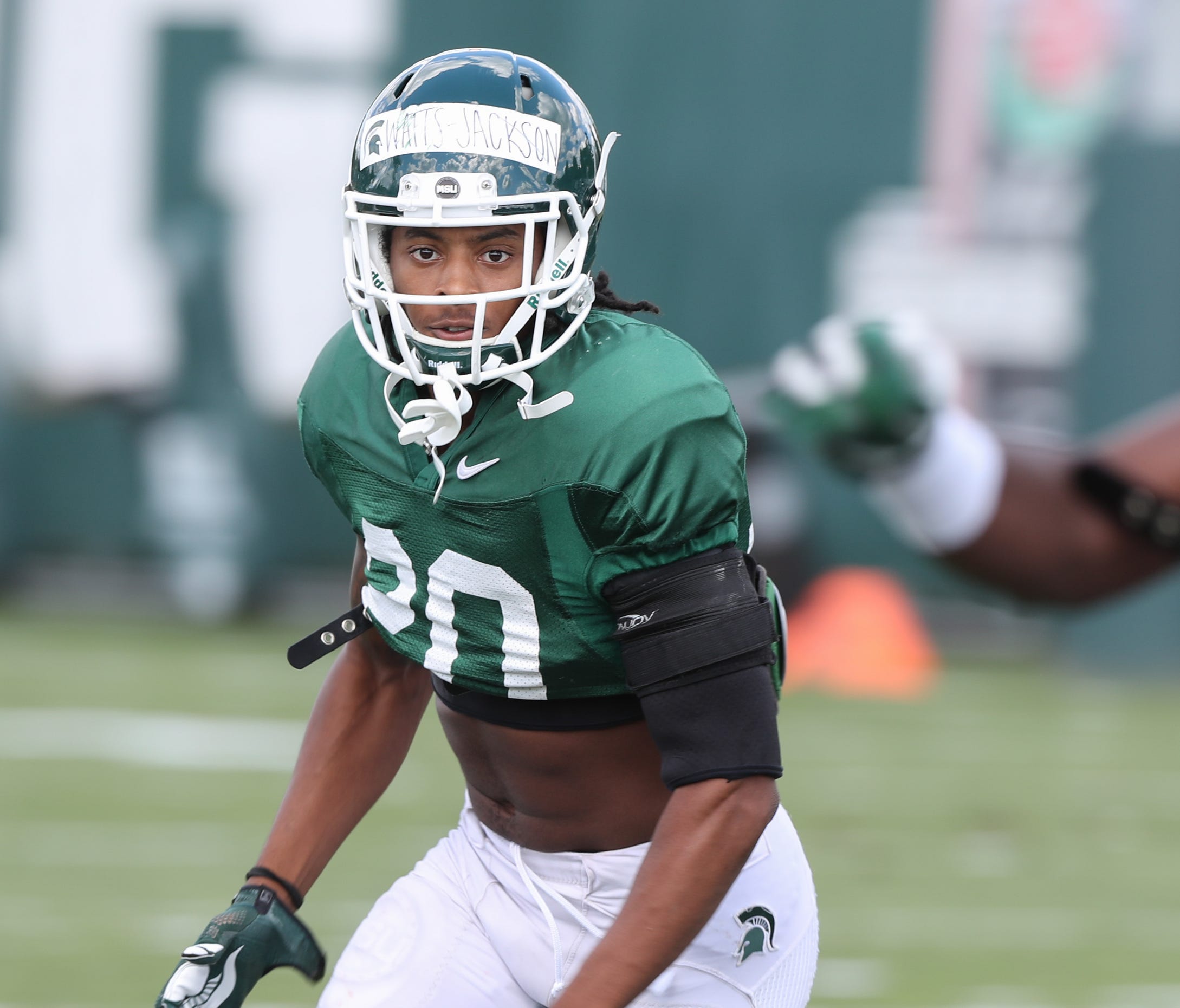 Michigan State defensive back Jalen Watts-Jackson goes through drills during practice at the Duffy Daugherty football facility in East Lansing, MI, Monday, August 22, 2016.