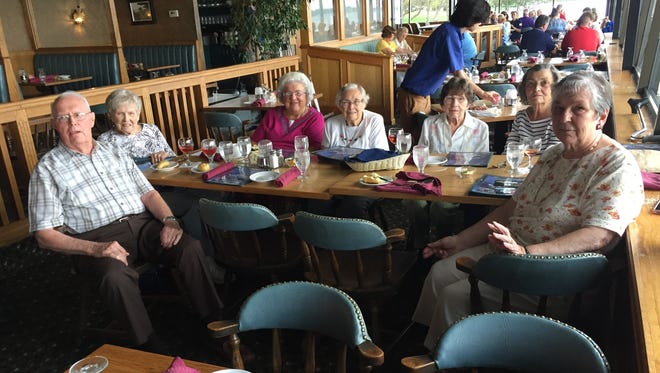 Members of the Marine City High School Class of 1947 had a reunion lunch Tuesday at The Voyageur in St. Clair. From left are Lloyd Tripp an his wife, Ann; Ethel Miller; Dorothy Frank; Marilyn Colman; Donna Nowland; and Ramona Kronnich
