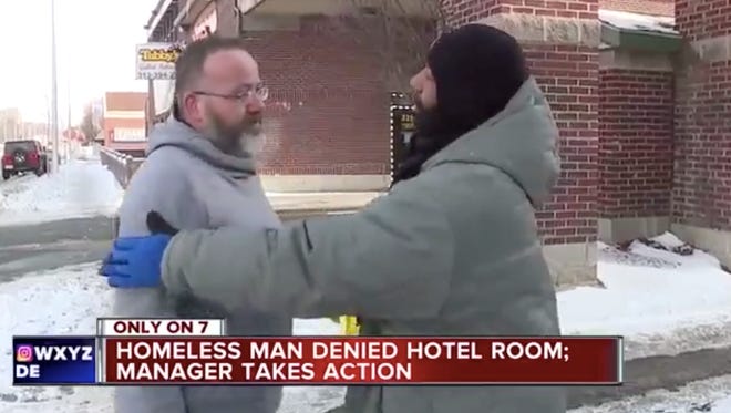 A homeless man is denied a hotel room. The manager took action.