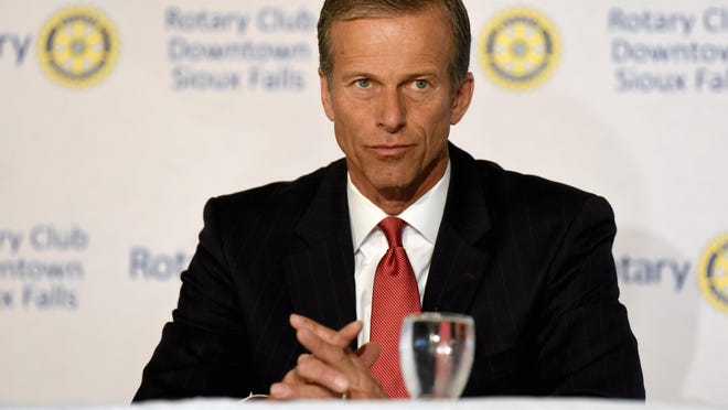 Democratic challenger Jay Williams and Republican incumbent John Thune, candidates for a U.S. Senate seat from South Dakota, debate during a meeting for the Rotary Club Downtown Sioux Falls at the Holiday Inn Sioux Falls City Centre.