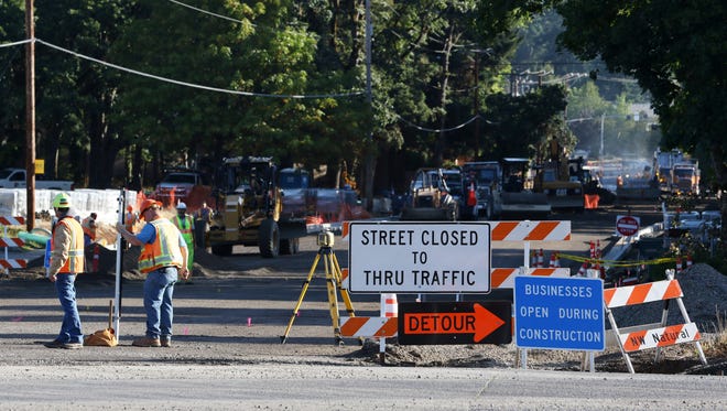 Road construction crews continue work on Skyline Road South at Kuebler Boulevard South on Thursday, Sept. 3, 2015, in Salem. Final paving, striping and landscaping will also take place. 